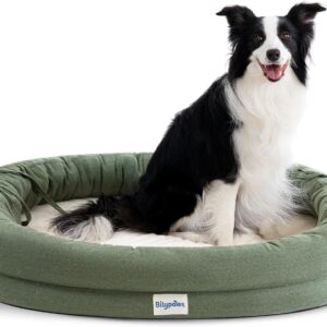 Orthopedic Dog Bed for Large Dogs, Pet Sofa Bed with Egg Crate Foam, 4-Sided Bolster, Removable Washable Cover & Anti-Slip Bottom, X-Large Calliste Green
