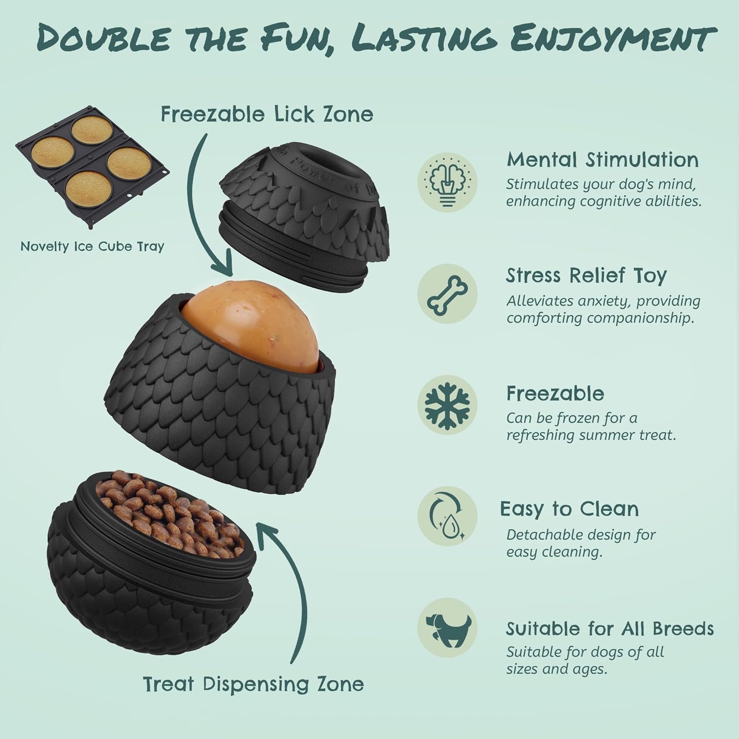 2-in-1 Enrichment Chew Toy for Dogs - Frozen Treat Toy & Dispensing Dog Puzzles Toy, Fillable Rubber Interactive Toy, Keeps Dogs Busy, Reduces Anxiety, Safe & Easy to Clean Black - Image 2