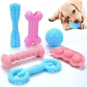6PCS Puppy Chew Toys for Teething, Interactive Pink Blue Small Dog Enrichment Toys for Small Medium Dogs Soft Rubber Puppy Teething Toys Dog Toy Pack for Small Puppies