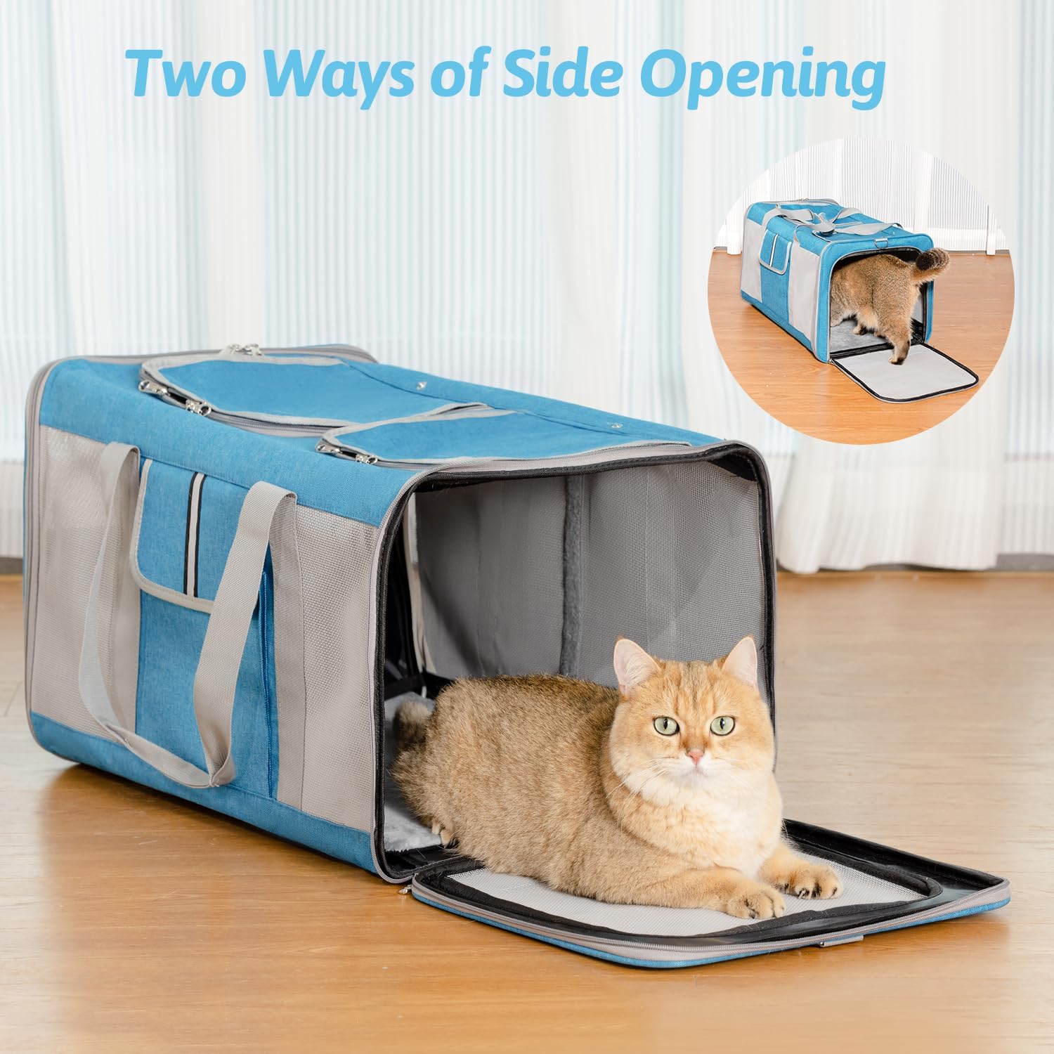 Large Cat Carrier for 2 Cats, 24x 14x 16in Pet Carrier for Cat and Dog Up to 40lbs, All-Sided Mesh Large Cat Carrier with Great Ventilation, Portable Soft Sided Pet Carrier for Traveling - Image 3