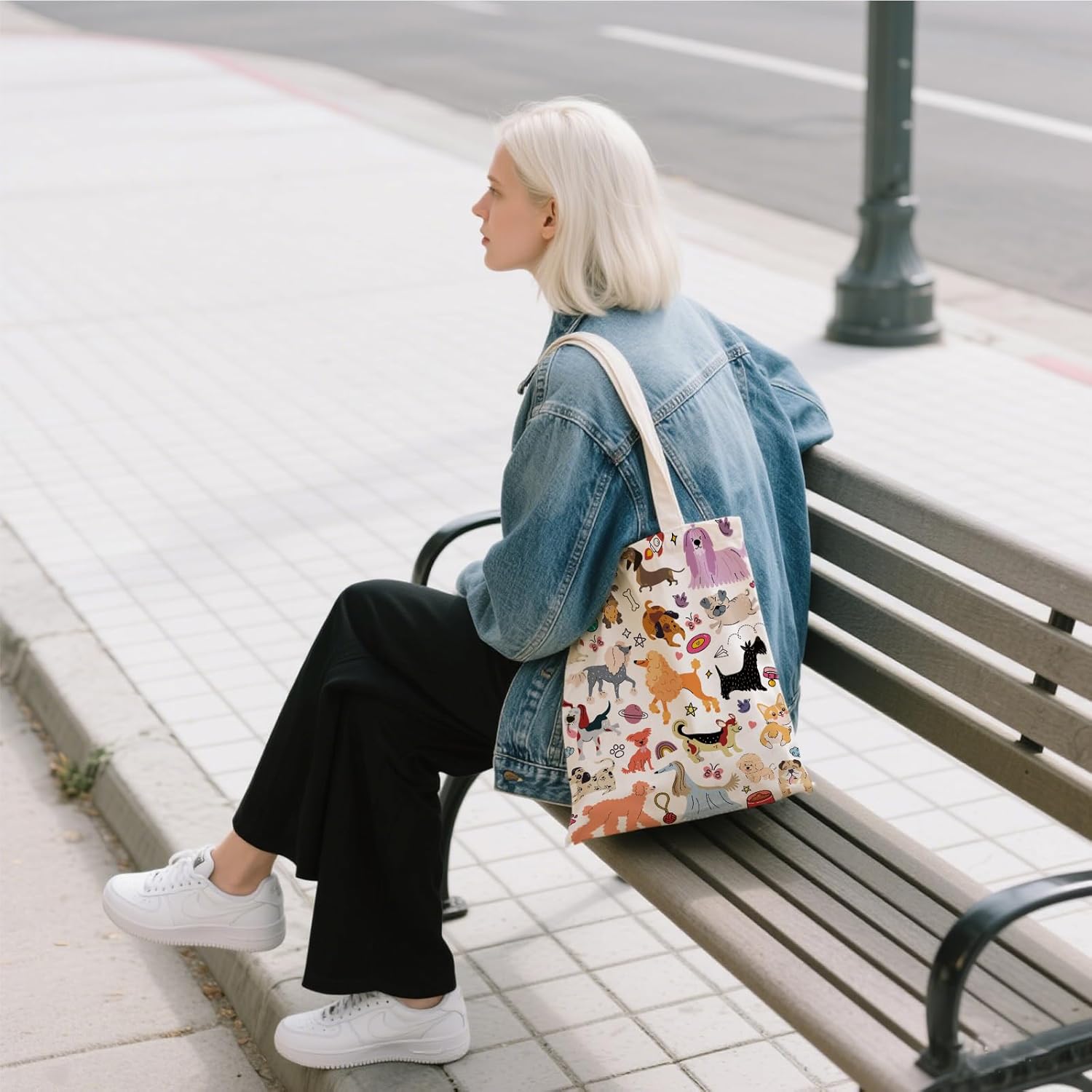 Aesthetic Canvas Tote Bag for Women - with Magnetic Snap Closure & Zipper Inner Pocket Reusable Bag for Shopping - Image 8