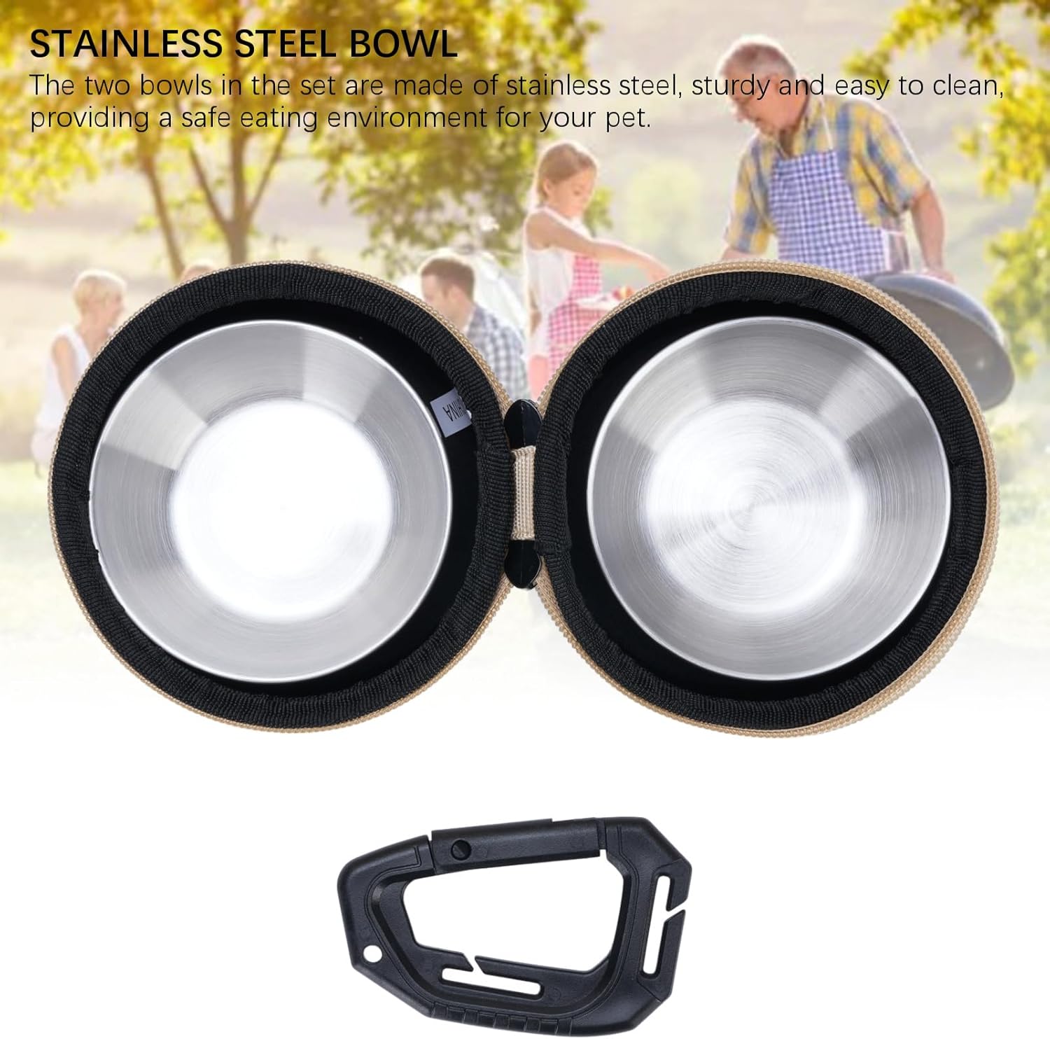 Stainless Steel Dog Bowls with Storage Bag, Lightweight Foldable Pet Feeder Bowl Set Ideal for Camping Traveling Hiking 9cm Diameter (Khaki) - Image 5