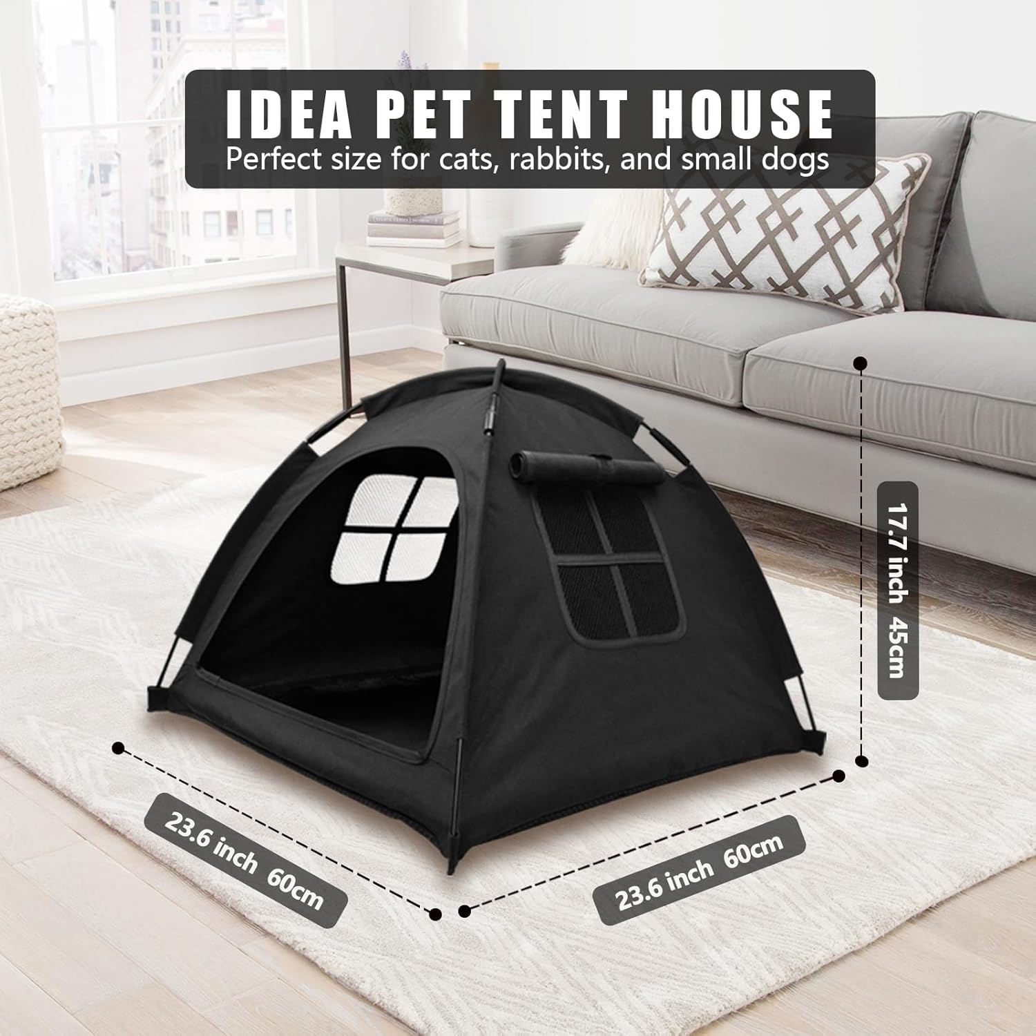 Portable Pet Tent House for Indoor & Outdoor Use - Easy Access Cat Nest Without Door Flap, Ideal for Cats, Puppies & Small Animals (Black) - Image 3