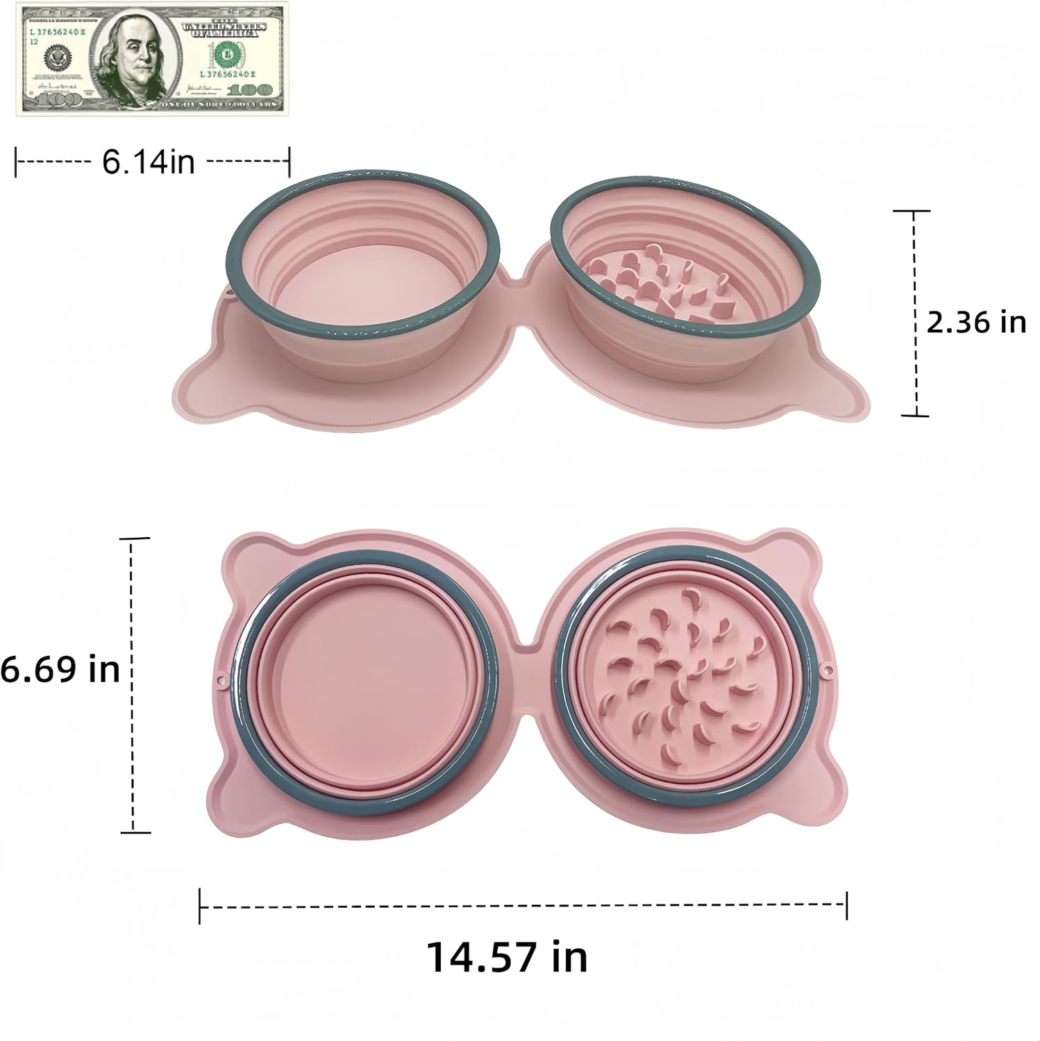 Dog Bowl, Cat Food Bowl, Dog Food and Water Bowl, Portable Dog Bowl, Pet Bowl, Dual Collapsible Dog Bowl, Silicone Dog Bowl, Outdoor Dog Water Bowl, Slow Feeders (Pink) - Image 7