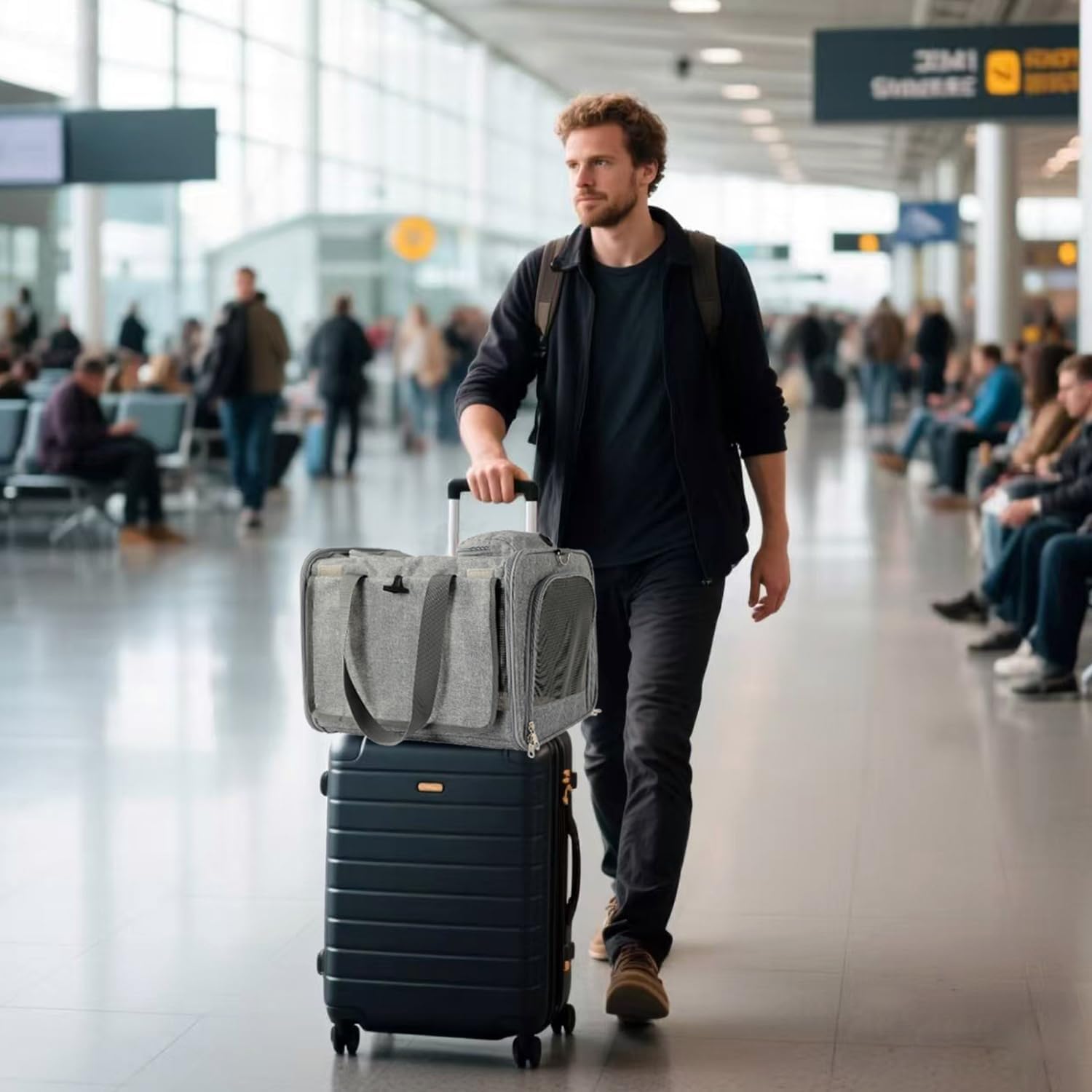 HSC PET Grey Cat Carriers Soft Small Dogs Carrier Airline Approved,Soft-Sided Pets Carrier with Large Pockets,Active Sunshades Curtains,Lightweight,Keeped Shape (Hold up Well) - Image 6