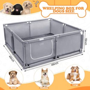 Whelping Box for Dogs and Puppies 48x48x18 inch Pet Whelping Box with Washable Pee Pads and Collapsible Dog Bowl for Medium Small Dogs