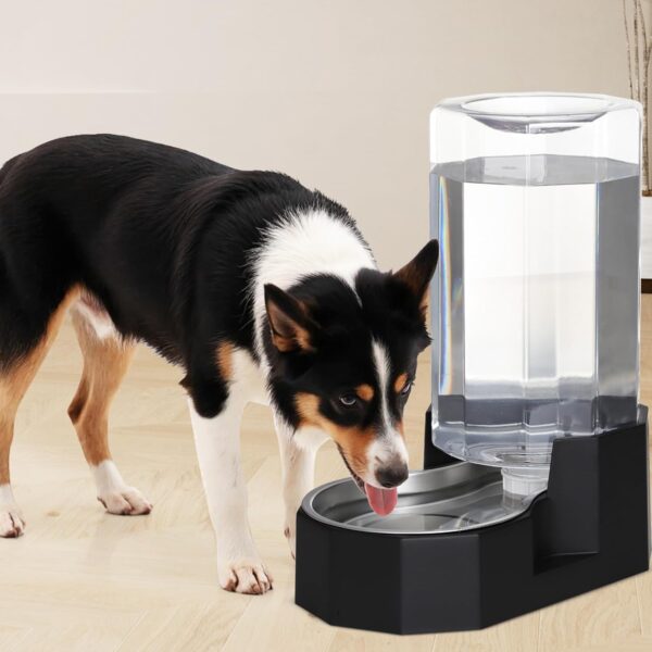 Sfozstra Large Dog Water Dispenser: 8L Automatic Black Water Feeder with Stainless Steel Bowl - Without Filter - Gravity Design for Multiple Pets Indoor/Outdoor - Image 5