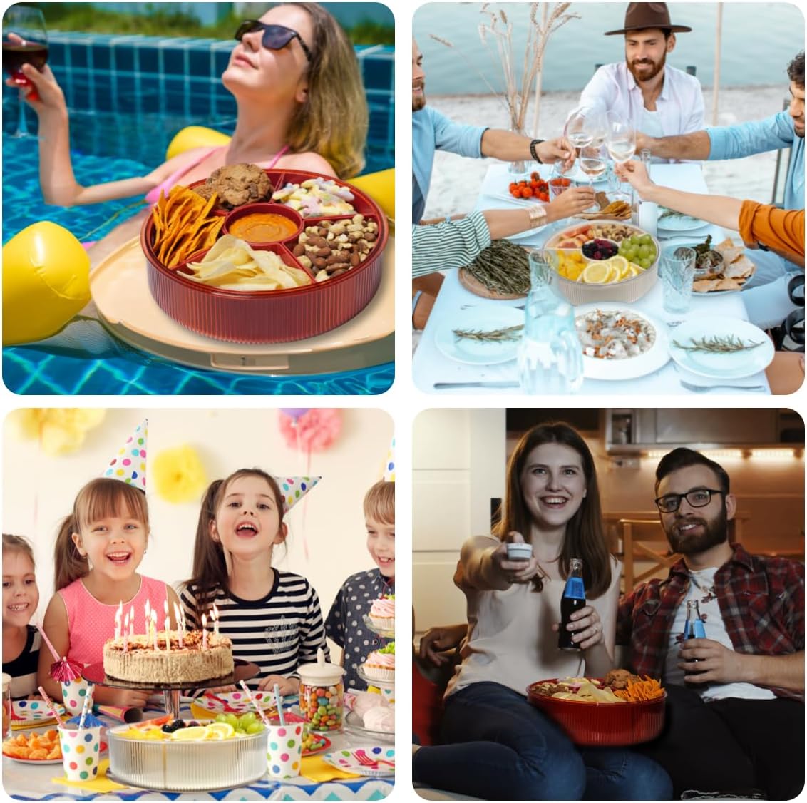 Snackle Box Container, Round Divided Serving Tray with lid 6parts (Red) for Veggie, Candy and Nuts Organizer, Snackle Charcuterie Boxes for Travel, Party and Picnic - Image 6