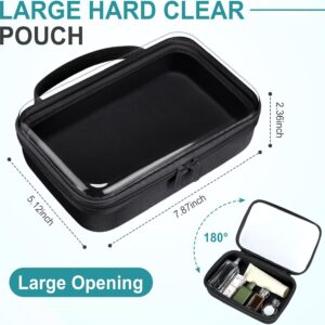 3 Pcs Clear Hard Plastic Zipper Case, Hard Clear Zipper Pouch with Handle, Makeup Cosmetic Bag Organizer Storage Bins for Snacks Travel Toiletries Puzzles Small Items(Black)