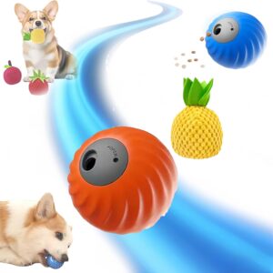2 in 1 Interactive Dog Balls ＆ Pet Feeder, New Smart Touch Interactive Dog Toy Dog Track Food Leaking Ball TPU Rolling Balls for Dogs with Fruit Plush Cover (Orange Ball & Pineapple Set)