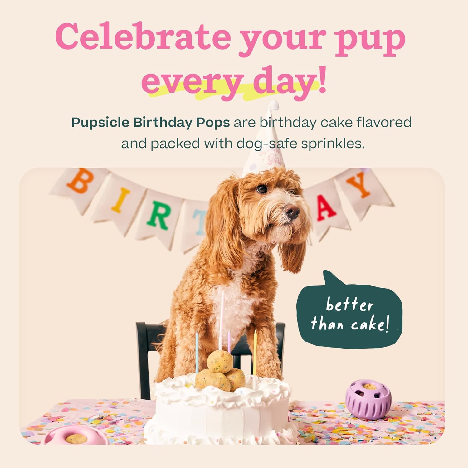 WOOF Pupsicle Birthday Pops - Healthy Dog Treats - Pre-Made Pupsicle Refills- Wholesome Ingredients - Naturally Sweet - Cake-Flavored Birthday Treat for Dogs - Large - Image 2