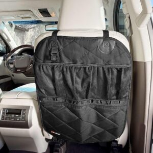 4Knines Car Seat Back Organizer – Heavy-Duty Backseat Storage for Kids & Pets – Waterproof Kick Mat Seat Protector – Car Organizer for Backseat with Pockets – Fits SUVs, Trucks & Cars - Black