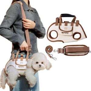 Dog Full Body Lift Harness for Small Dogs, Hands Free Shoulder Yorkie Carrier, Adjustable Breathable Vest Straps with Small Puppy Treat Bag (M(8.81~14.33lbs))