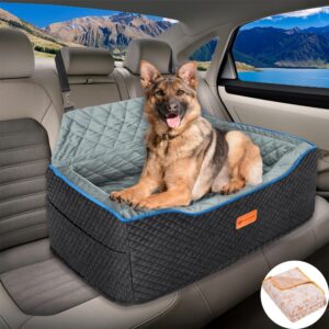 Dog Car Seat Large Size Dog, Washable Large Dog Car Seat, Detachable Memory Foam Pet Car Seat, Dog Booster Car Seat for Large Dogs 60 lbs, with 2 Dog Seat Belt and Dog Blankets