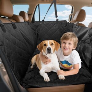 ISAGAPOY Back Seat Extender for Dogs - Hard Bottom Pet Car Seat Cover (Holds 400lbs) with Removable Soft Blankets & Travel Portable Dog Bowl, Waterproof Dog Hammock for Car, SUV