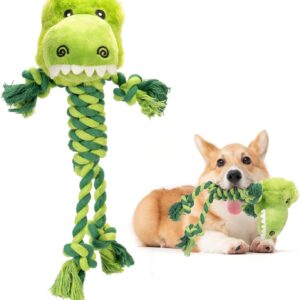 JMZDS&JL Tough Dog Toys for Puppies and Small-Medium Dogs - Tug of War, Plush Stuffed Animals, Rope Toys for Teething and Chewing Fun. (Crocodile)