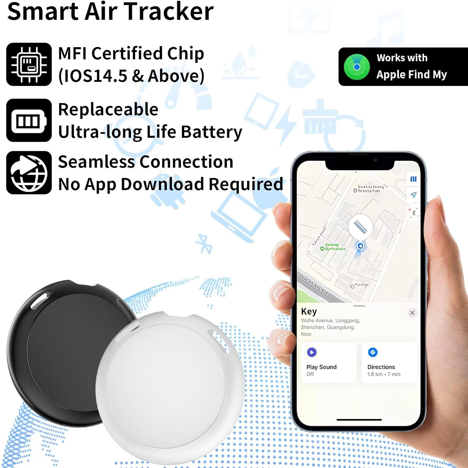 2 Pack GPS Tracker for Vehicles Work with Find My (iOS Only) Real Time Mini Car Item Finder Global Coverage Hidden Car Locator Tracking Device No Monthly Fee or Subscription No SIM Card Required - Image 3