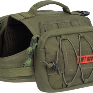OneTigris Dog Backpack for Medium & Large Dogs, Nylon Backpack for Dogs Tactical Pet Backpack with Side Pockets for Hiking Walking Training Running (Green, Large)