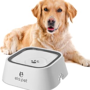 Dog Water Bowl no Spill, 35oz Slow Water Bowl for Dogs, BPA-Free, Anti-Splash & No-Slip Design, 1L Vehicle Carried Travel Spill Proof Pet Bowls, for Small Medium Cats and Pets. (White, 1L)