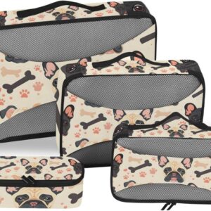 Packing Cubes for Travel 4 Set Dog Pug Pets Luggage Set Suitcase Organizer Bags Mesh Accessories Storage Pouch Toiletry Packing Cubes
