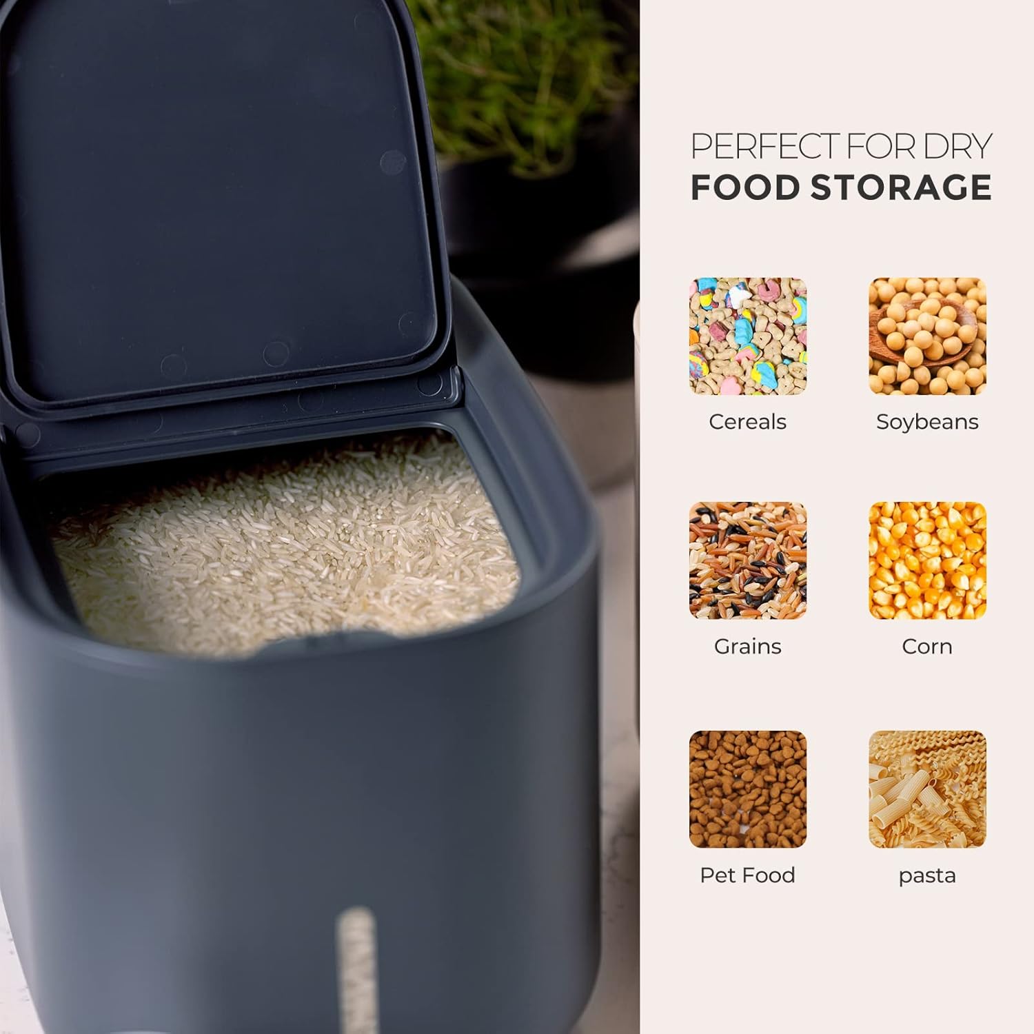 Zuutii Rice Storage Container,Food Container, Dry Food Storage, Pet Food Dispenser, 11lbs/6.9Qt Large Storage Bin with Lid,Silicone Ring & Moisture Proof, for Grain Cereal Soybean Corn, Dark Gray - Image 7
