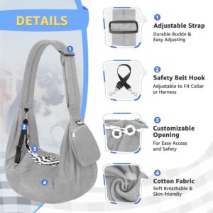 Lukovee Pet Sling, Hand Free Dog Sling Carrier Adjustable Padded Strap Tote Bag, Shoulder Bag with Safety Belt & Front Pocket for Small Dog Cat Puppy (Grey-WY,S)