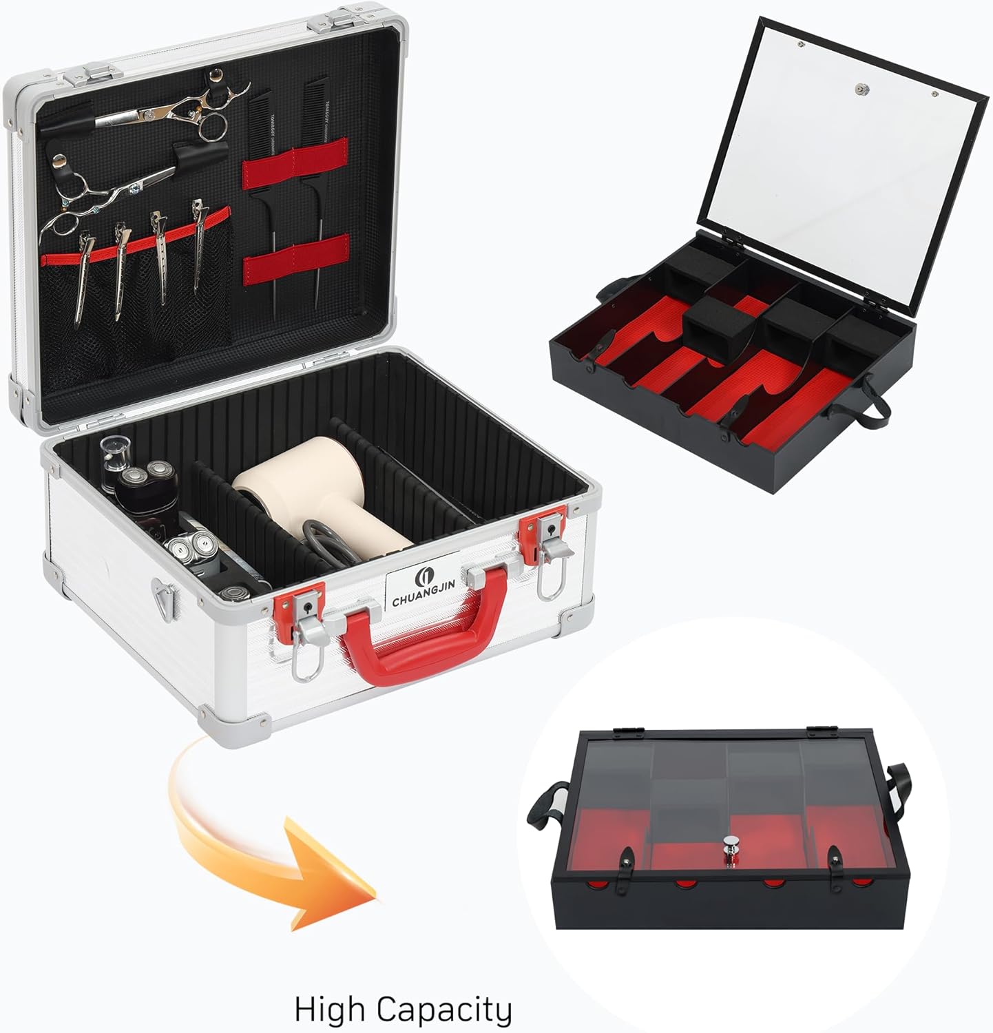 Large Barber Carrying Case, Hairdresser Tool Box Organizer Traveling Case, Portable Travel Barber Suitcase for Hair Stylist Pet Groomer Beauty Salon Makeup Artist - Image 7