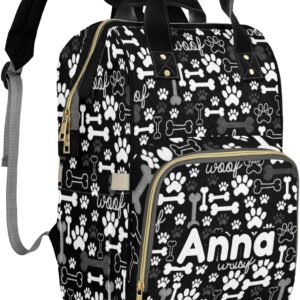 Diaper Bags Black Bone Dog Paw Tote Bags Backpack with Name Mommy Nursing Bags Gifts for Women Men