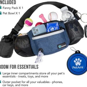 PetAmi Dog Fanny Pack, Treat Pouch for Dog Walking, Training, Built in Poop Bag Dispenser, Water Bottle Holder, Collapsible Bowl, Pet Treat Waist Belt for Hiking, Running, Kibbles (Navy Blue)