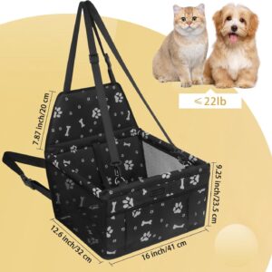 PetsHome Dog Car Seat, Foldable Dog Car Booster Seat Waterproof Breathable Oxford Travel Bag for Small to Medium Dogs, Puppies, and Pets-Pattern Black