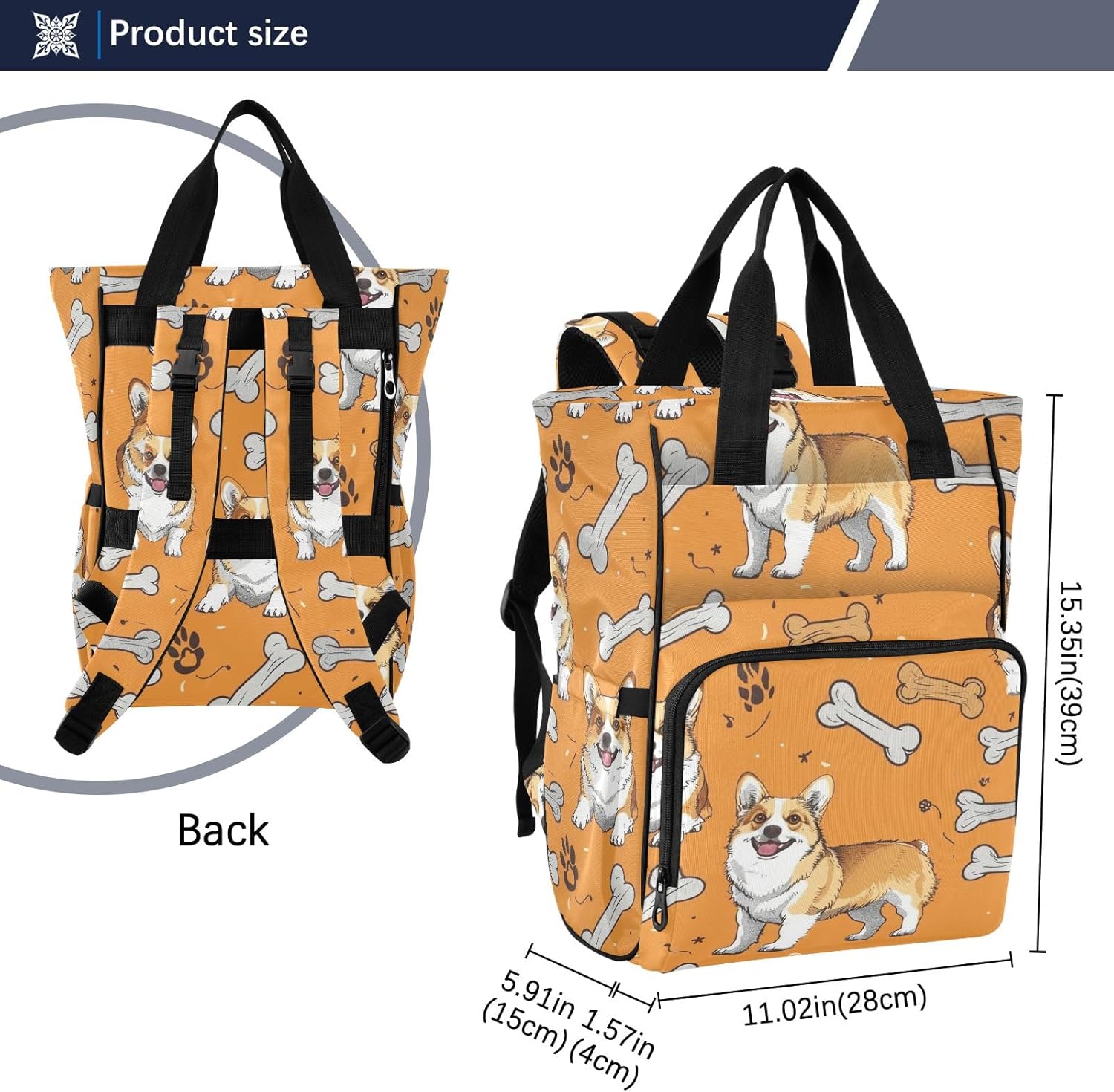 Diaper Bag Backpack Tote Multifunction Baby Nappy Changing Bags Dog Bones Large with Stroller Straps Travel - Image 3