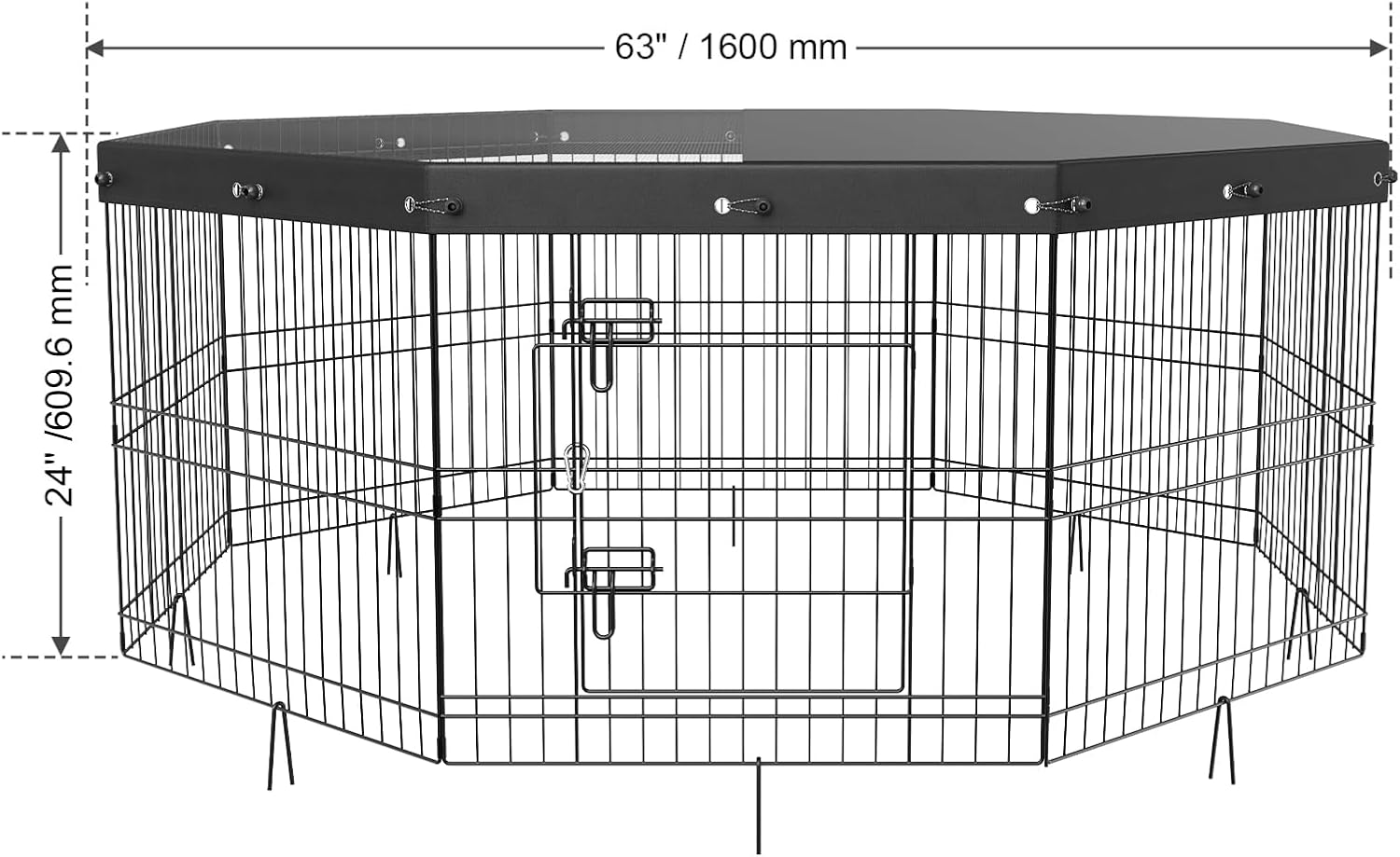 VEVOR Foldable Metal Dog Exercise Pen, Pet Puppy Playpen Yard Fence with Top Cover & Door, Indoor Outdoor 8 Panels 24" W x 24" H Dogs Crate Kennel with Ground Stakes for Small & Medium Dogs - Image 8