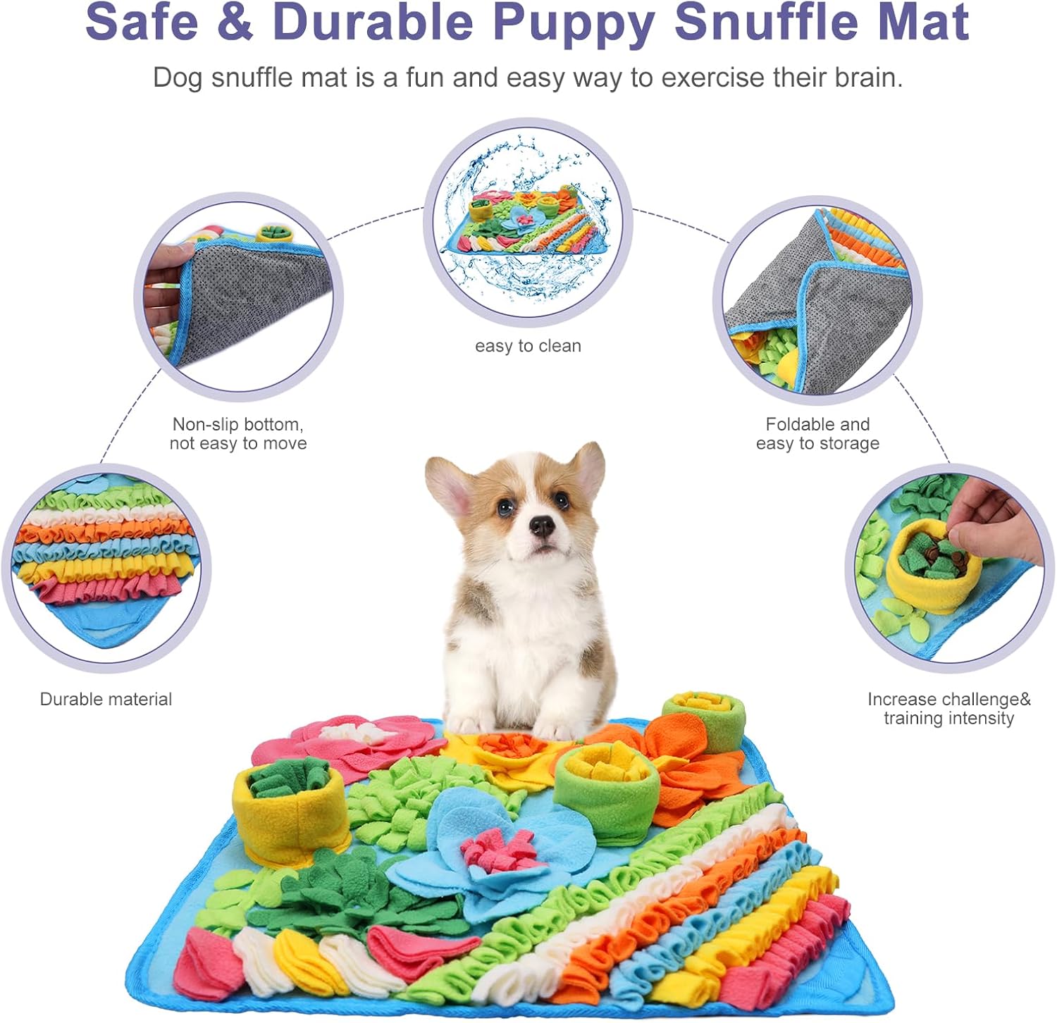 JXTZ Snuffle Mat for Dogs, Interactive Snuffle Mat, 15.4 x15.4 inches for Small & Medium Pets, Pet Treats Feeding Mat for Boredom Relief, Slow Feeder, Felt Wool Feeding Mat, Puzzle Toy for Dogs, Cats - Image 2