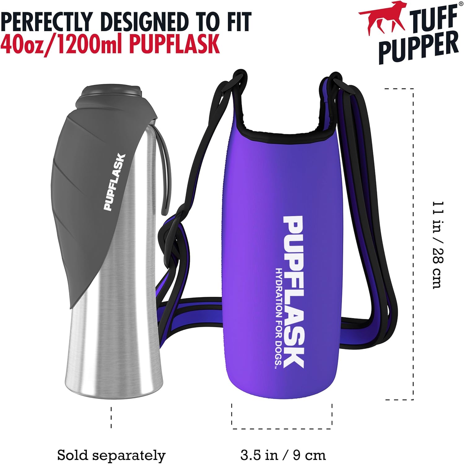 Tuff Pupper PupFlask Insulated Neoprene Dog Water Bottle Holder Sling with Wide Adjustable Shoulder Strap, Great for Travel, Walking, Hiking, Portable Pet Water Bottle Holder (40 OZ, Ultra Violet) - Image 2