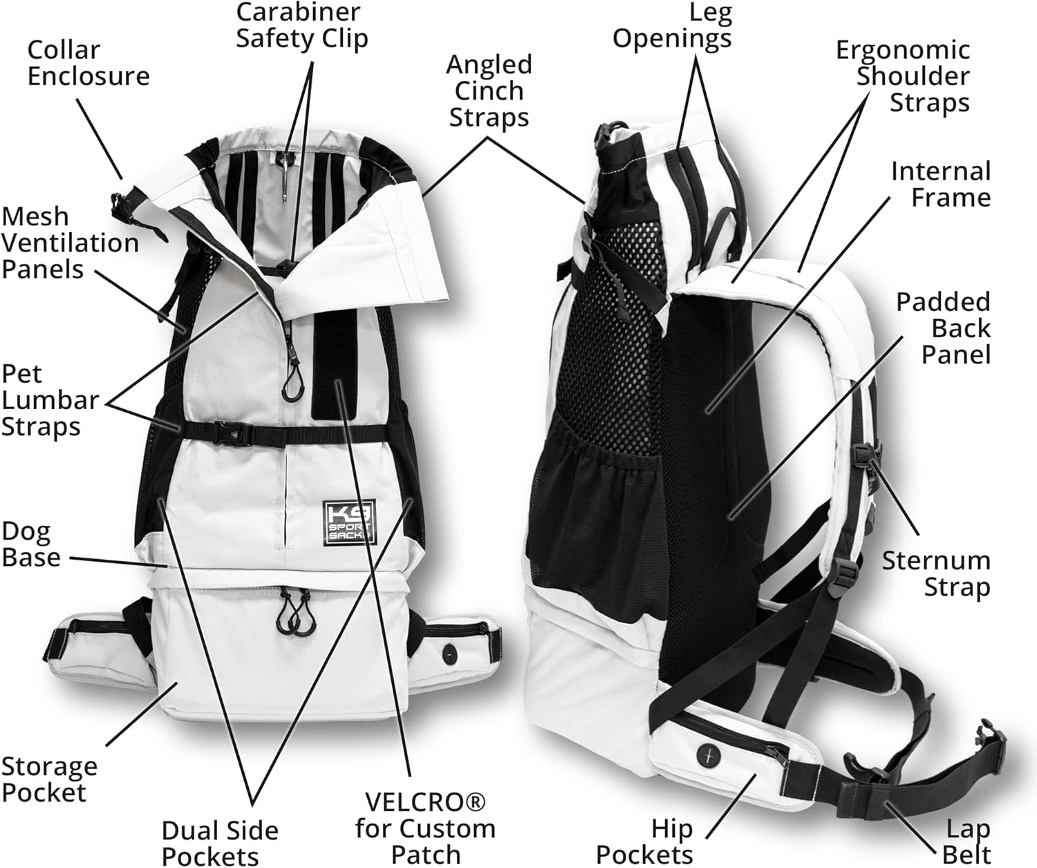 K9 Sport Sack Knavigate - Medium, Lunar Rock - Ideal for Dogs with 17-19” Back Length - Adjustable, Backpack-Style Carrier with Internal Frame & Padded Hip Belt - Image 2