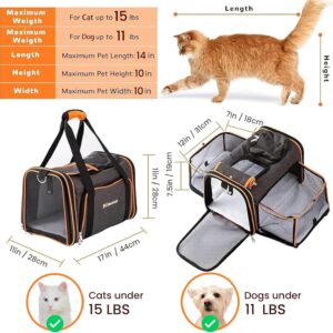 17″x11″x11″ Expandable Pet Carrier for Cats and Dogs up to 15 Lbs, TSA Airline Approved, Alloy Accessory, Soft Sided Cat Carrier with Removable Wool Mat, Collapsible Travel Carrier for Cat