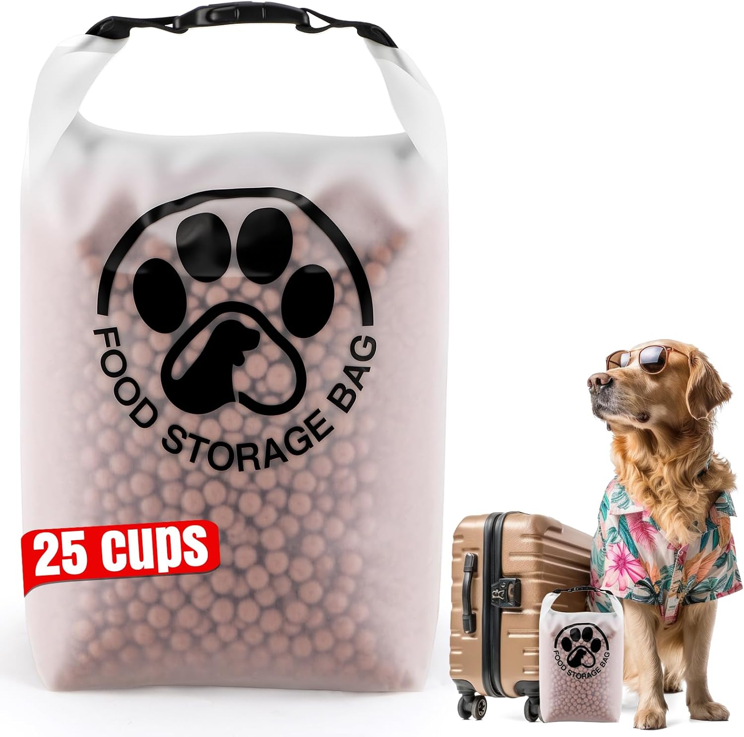 25 Cups Pet Food Storage Bag for Travel - Transparent Leak-Proof Dog Food Container with Roll-Top Closure, Keeps Kibble Fresh for Camping Trip, Dog Boarding, Weekend Getaways