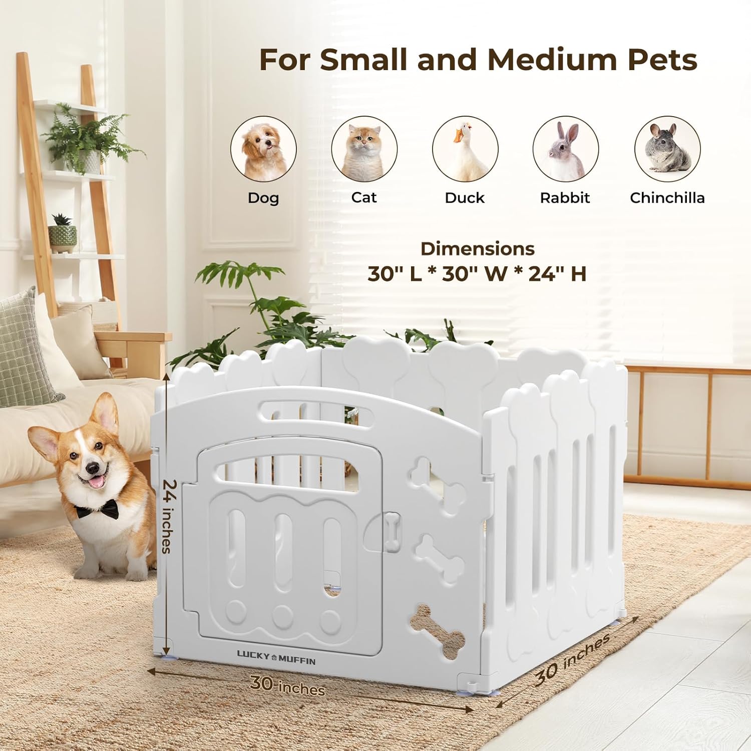 Dog Playpen with Door, 24" H, 4-Panel Plastic Puppy Playpen, Fence for Small Medium Pets, Dogs & Puppies, Indoor/Outdoor Use, Sturdy, Durable, Easy to Assemble and Clean, 30" x 30" x 24" - Image 2