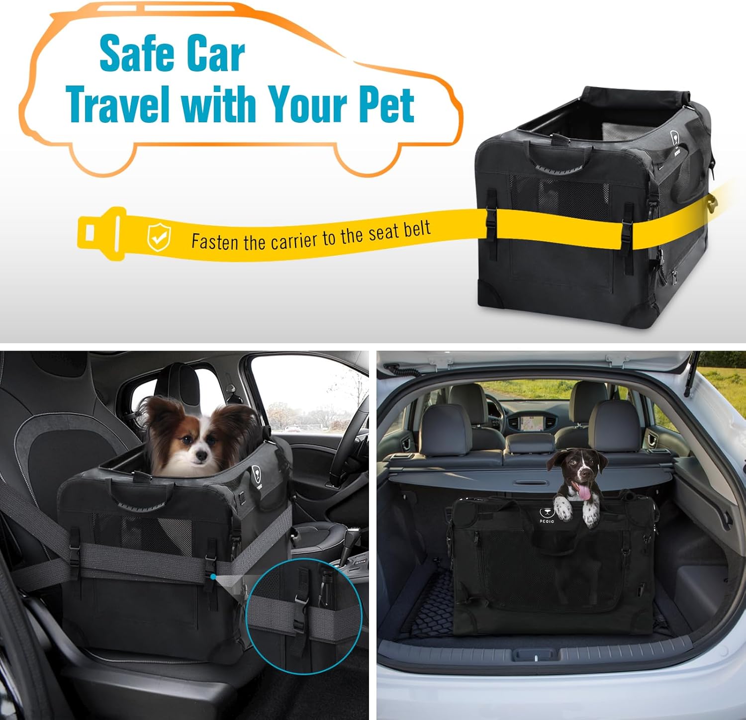Extra Large Cat Carrier for Car Travel, Pegic Soft Sided Collapsible Pet Carrier for Outdoor and Indoor Uses, Roomy Cat Carrier for 2 Kittens, Large Cat or Puppies Up to 50lbs (Black) - Image 5