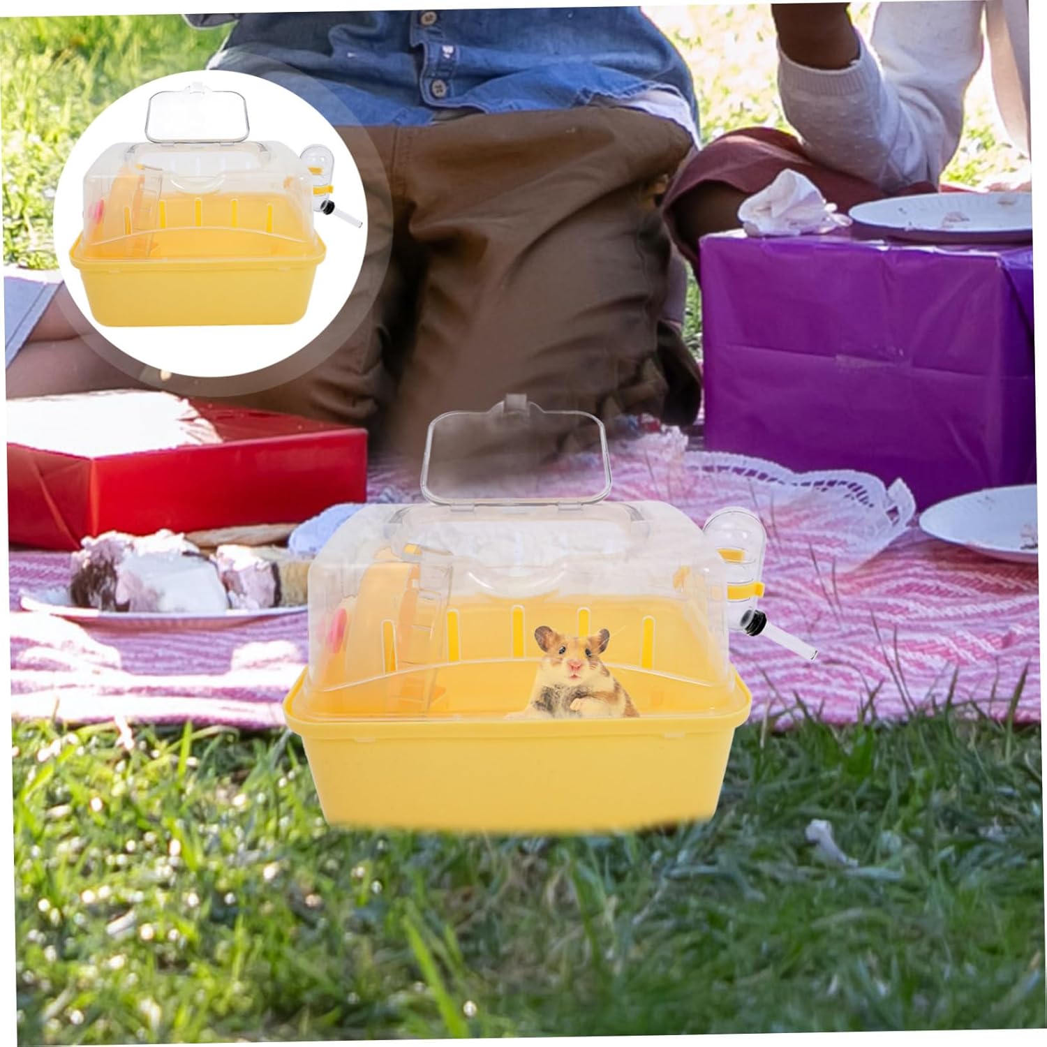 Garneck Outdoor Hamster Cage with Water Feeder Compact Plastic Carrier for Pets for Travel and Camping Suitable for Hamsters Gerbils and More - Image 7