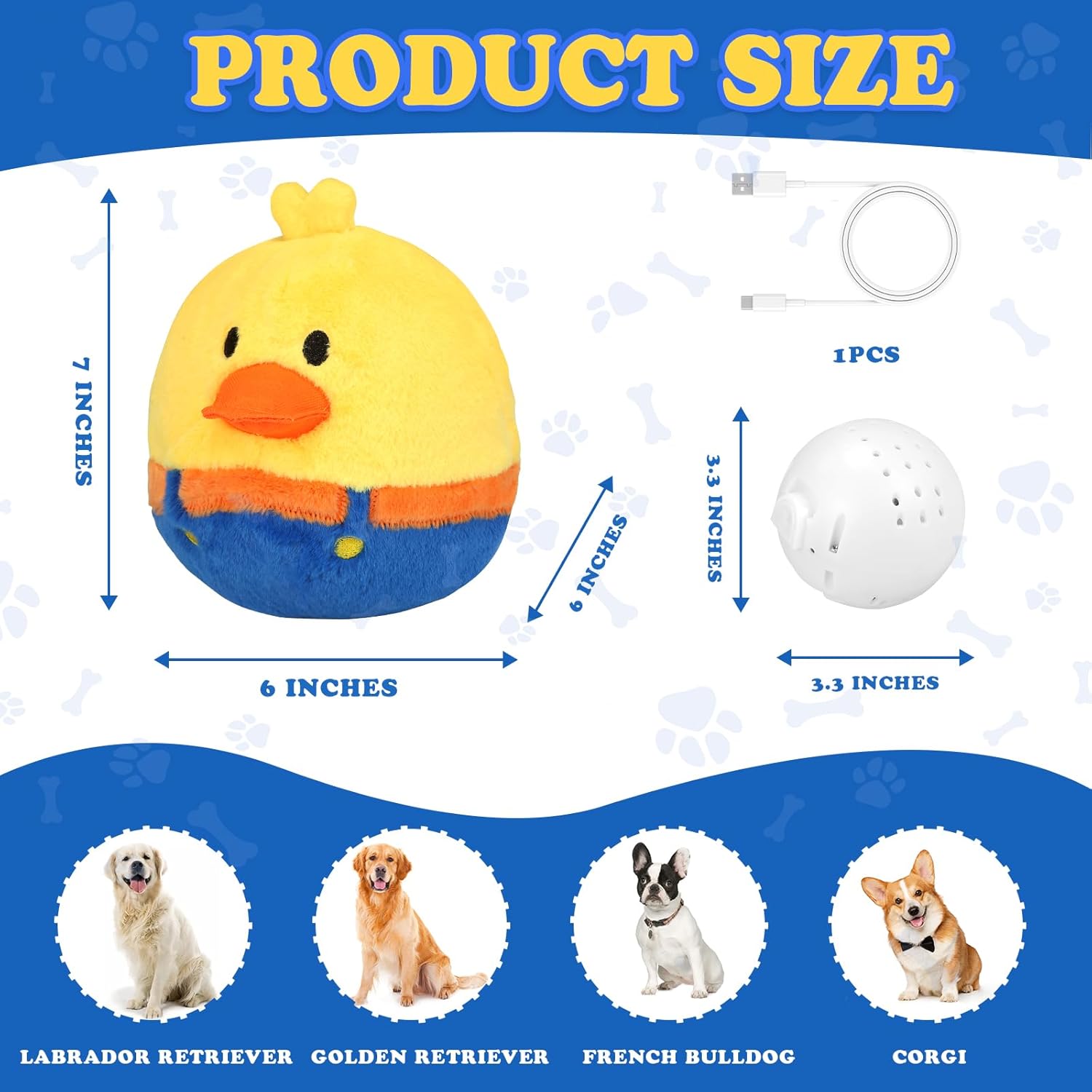 Rechargeable Interactive Moving Dog Toys, Automatic Crazy Jumping Duck for Boredom, Attractive Squeaky Plush Duck Covers A Talking Bouncing Ball with Recording Playback, Puppy Toys to Keep Them Busy - Image 7