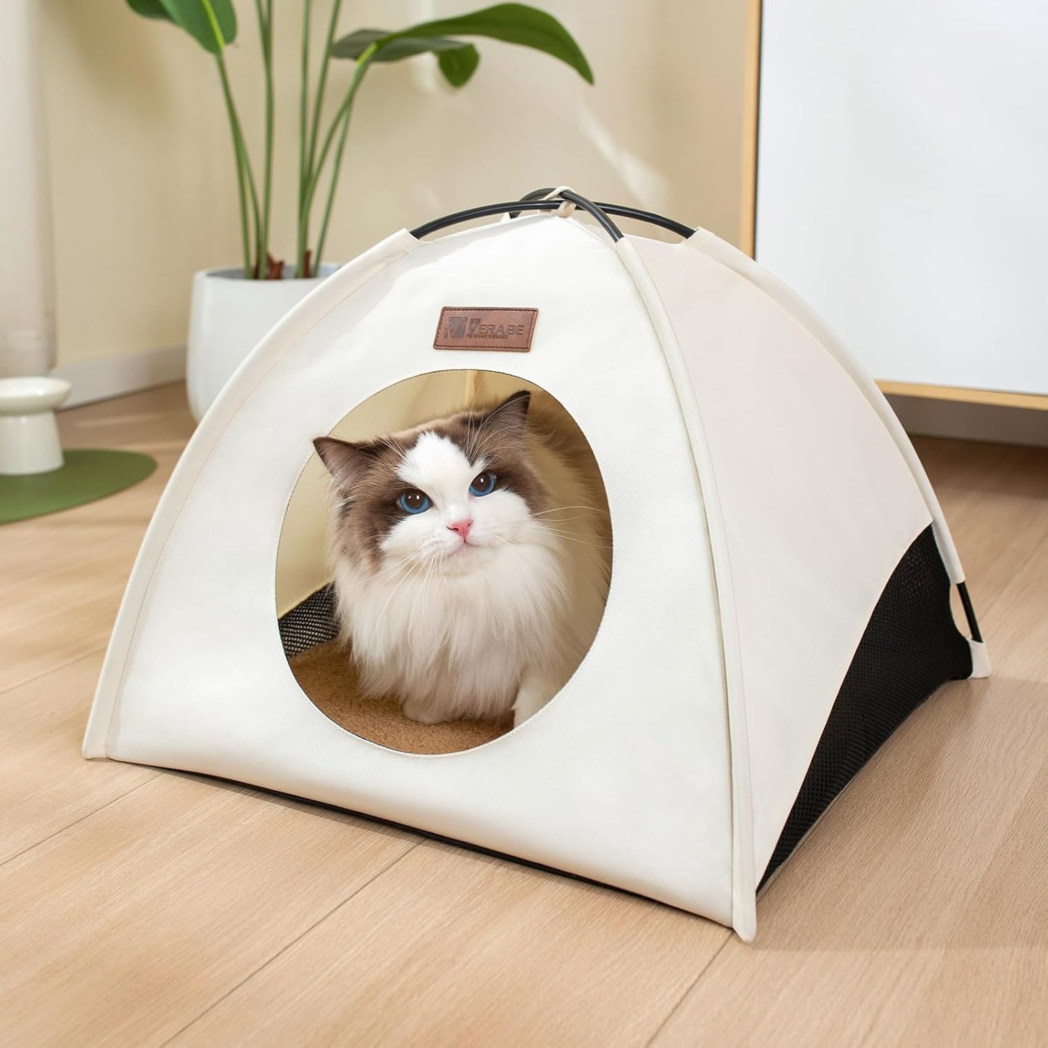 All-Season Cat Tent for Indoor/Outdoor, Assembly-Free Waterproof Cat House Bed with Removable Cushion, Cozy Cave for Cats & Small Dogs (Small, White) - Image 9