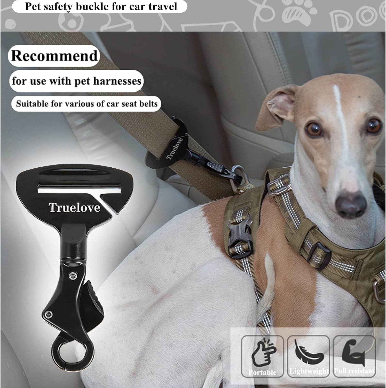 Truelove Vehicle Seat Belt Safety Buckle Lock, Dog Car Restraint, Universal Seatbelt Clip for Pet Travel, 2.7 * 4.7inch, Grey - Image 6
