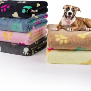 Dono 1 Pack 6 Blankets for Dogs, Soft Fluffy Paw Print Pattern Fleece Pet Blanket Warm Sleep Mat Cute Print Design Puppy Kitten Blanket Doggy Mat for Dog Cat Kitten Doggy
