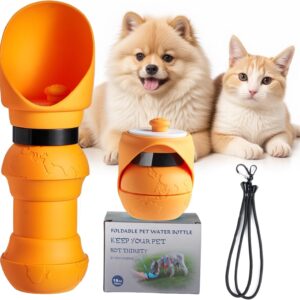 Portable Collapsible Dog Water Bottle: 19oz Food Silicone Dog Travel Water Dispenser for Small and Medium Dogs, Leak Proof, Lightweight for Beach, Hiking, Walking, Camping, Daily Activities (Orange)