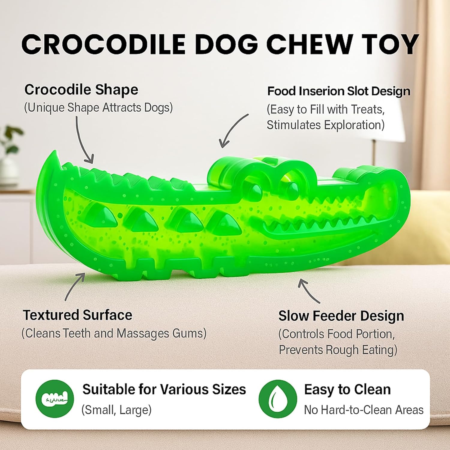 Lettuce Pets 2-Pack Dog Slow Feeder Puzzle Toy – 3-in-1 Slow Feeder Puzzle & Treat Dispensing Alligator Toy for Dogs, Teeth Cleaning & Anxiety Relief, Durable Chew Toy (Small *1) - Image 4
