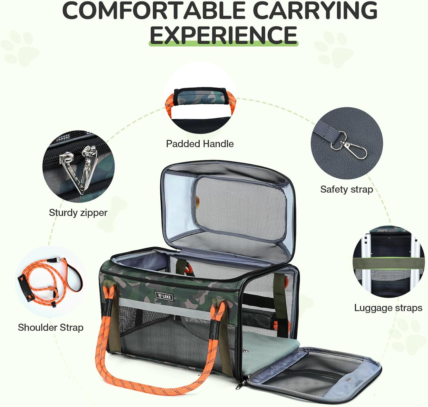 Lekereise Top Expandable Pet Carrier TSA Airline Approved Soft Sided Underseat Up to 15lbs Travel Carriers for Small Cats and Dogs with Convertable Dog Leash and Anti-Scratch Mesh - Image 4