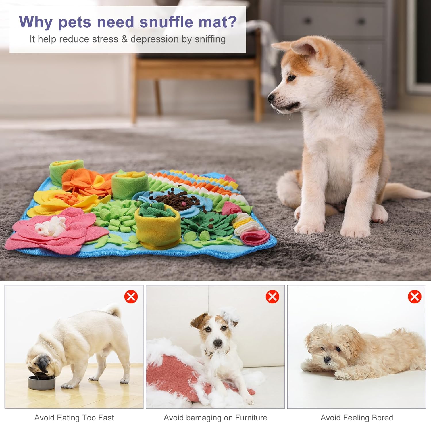 JXTZ Snuffle Mat for Dogs, Interactive Snuffle Mat, 15.4 x15.4 inches for Small & Medium Pets, Pet Treats Feeding Mat for Boredom Relief, Slow Feeder, Felt Wool Feeding Mat, Puzzle Toy for Dogs, Cats - Image 7