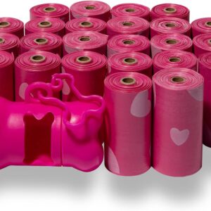 Best Pet Supplies Dog Poop Bags (360 Bags) for Waste Refuse Cleanup, Doggy Roll Replacements for Outdoor Puppy Walking and Travel, Leak Proof and Tear Resistant, Thick Plastic - Pink Heart