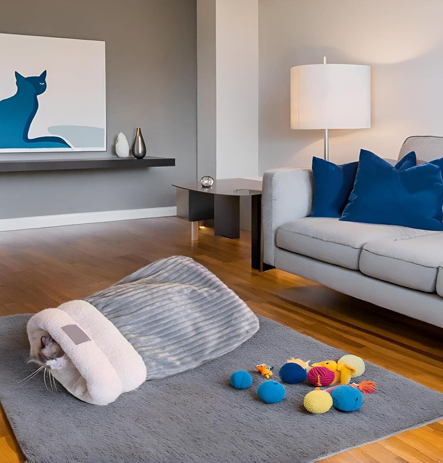 Cozy Pet Nest for Cats and Dogs, Semi-Enclosed Design, 360° Wrap Soft Plush Large Cat Sack Self Warm Cats Bed, Cat Bed Cave Sleeping Bag for All Seasons (Off White, L) - Image 7